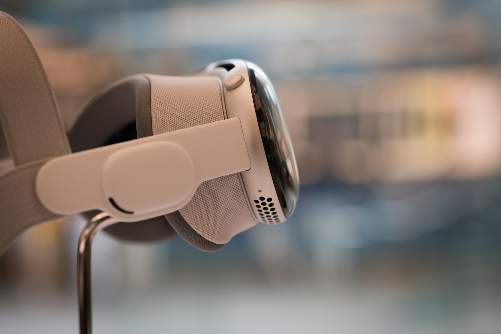 Apple Vision Pro headset resting on a polished concrete floor