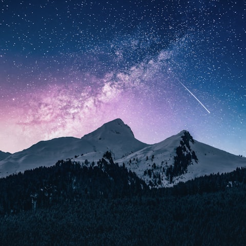 Snowy peaks under a starry sky