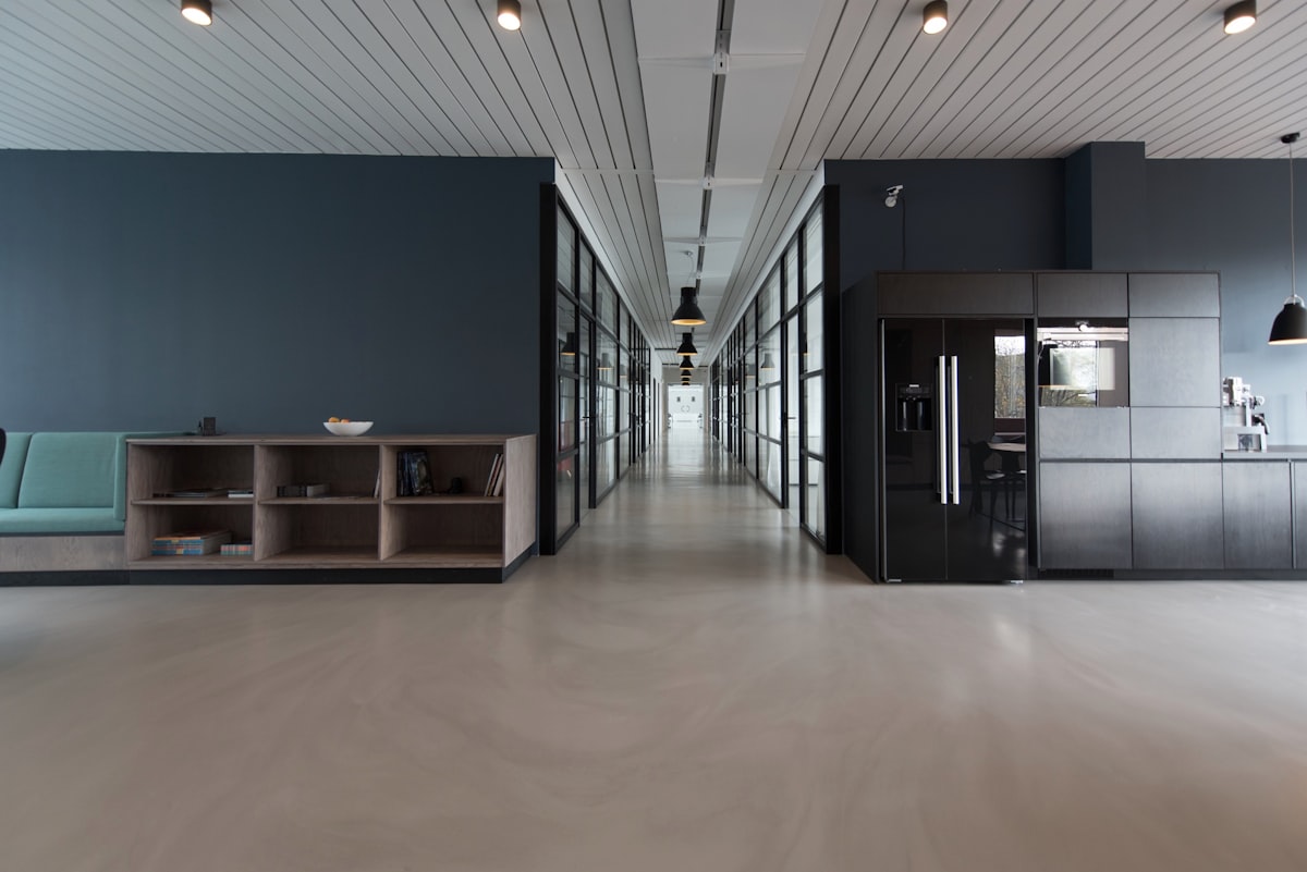 Modern office interior with glass meeting rooms