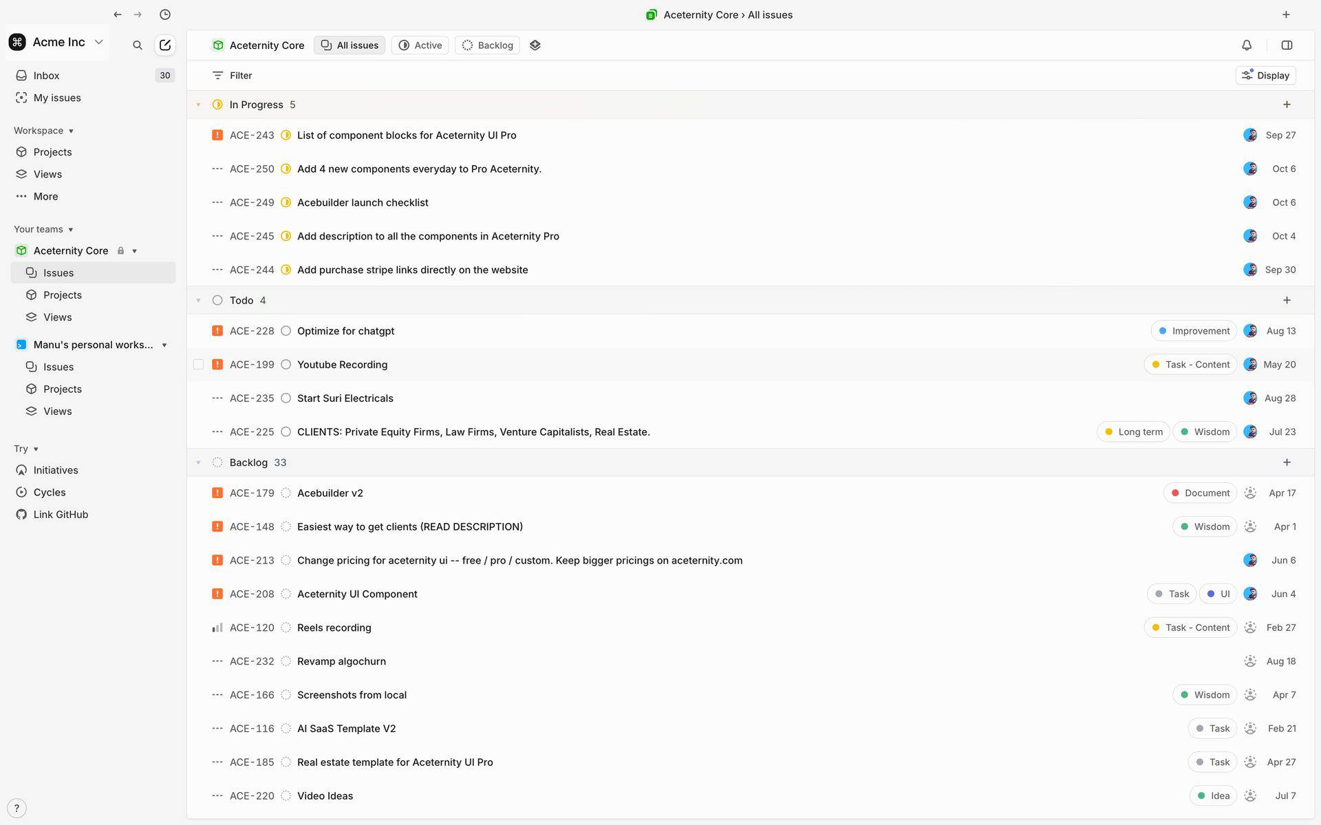 Product console screenshot