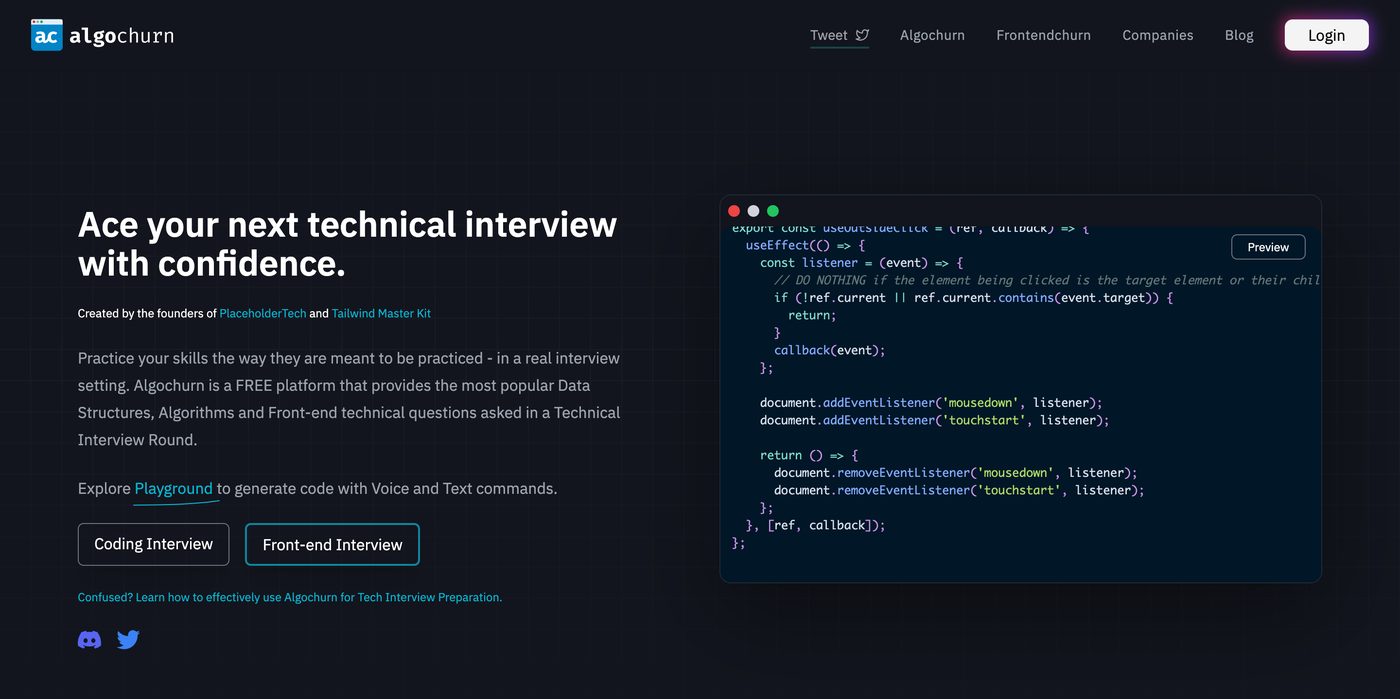 Algochurn’s practice session interface