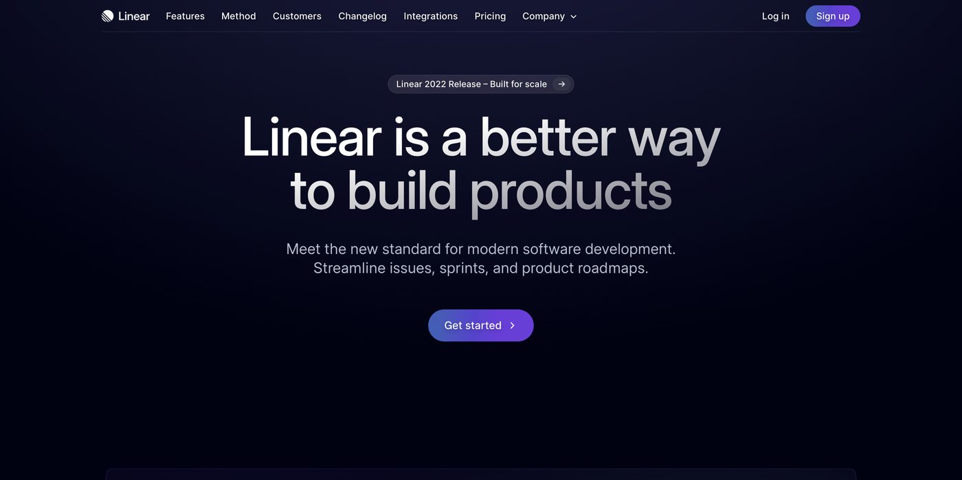 Linear’s issue board, shown on its landing page