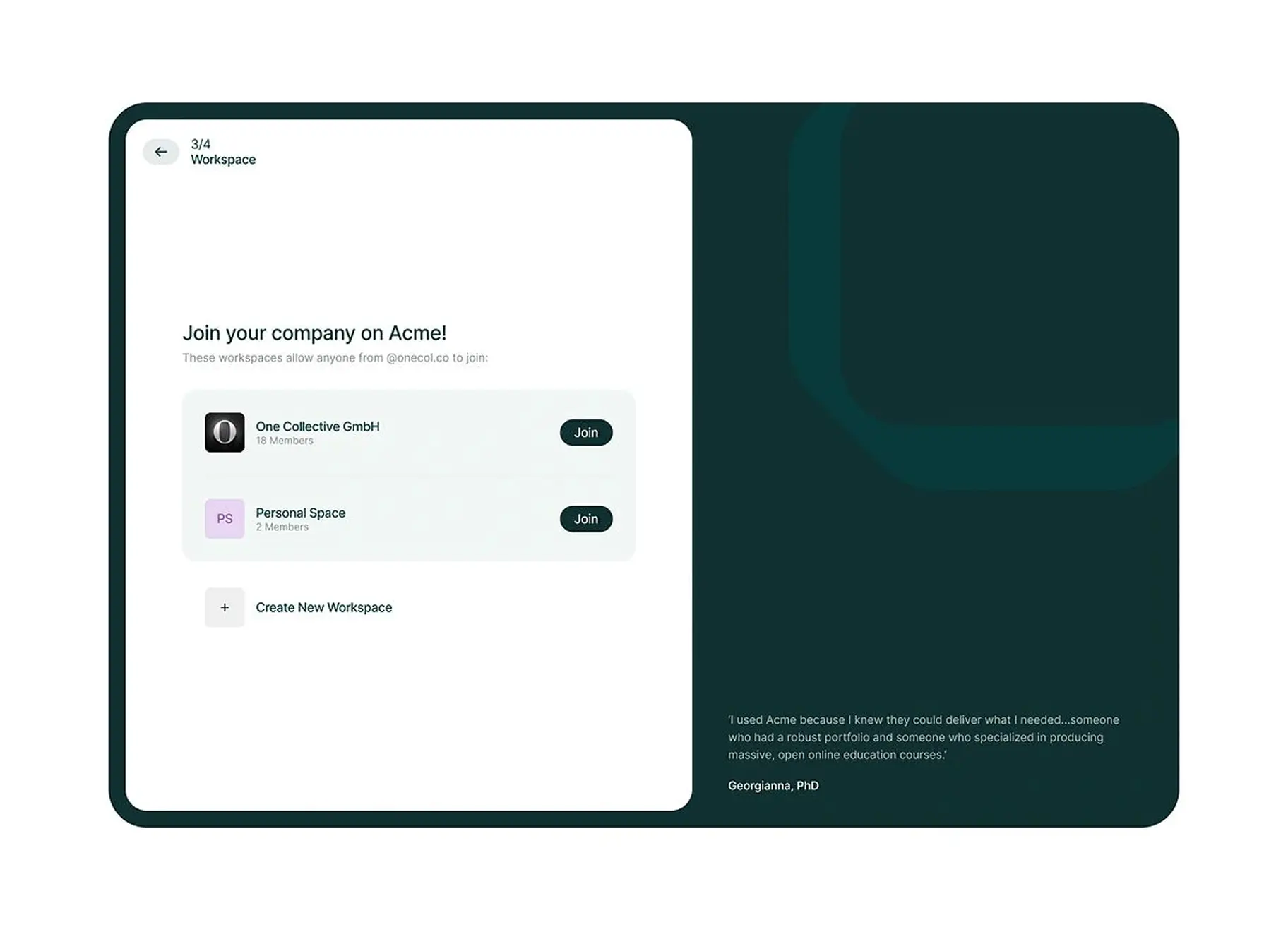 Workspace onboarding flow